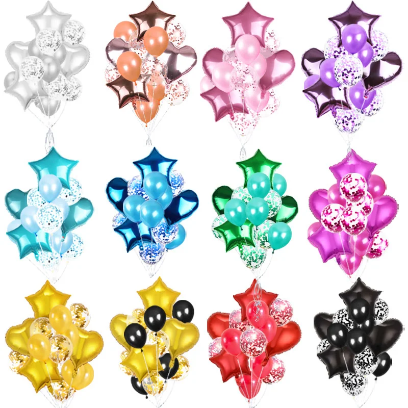 

14pcs balloon bouquet set pearl star sequin balloon set children's birthday party decoration balloon wholesale