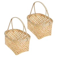 2pcs flower basket with handle hand woven flower girl baskets fruits picking egg basket candy basket garden decoration