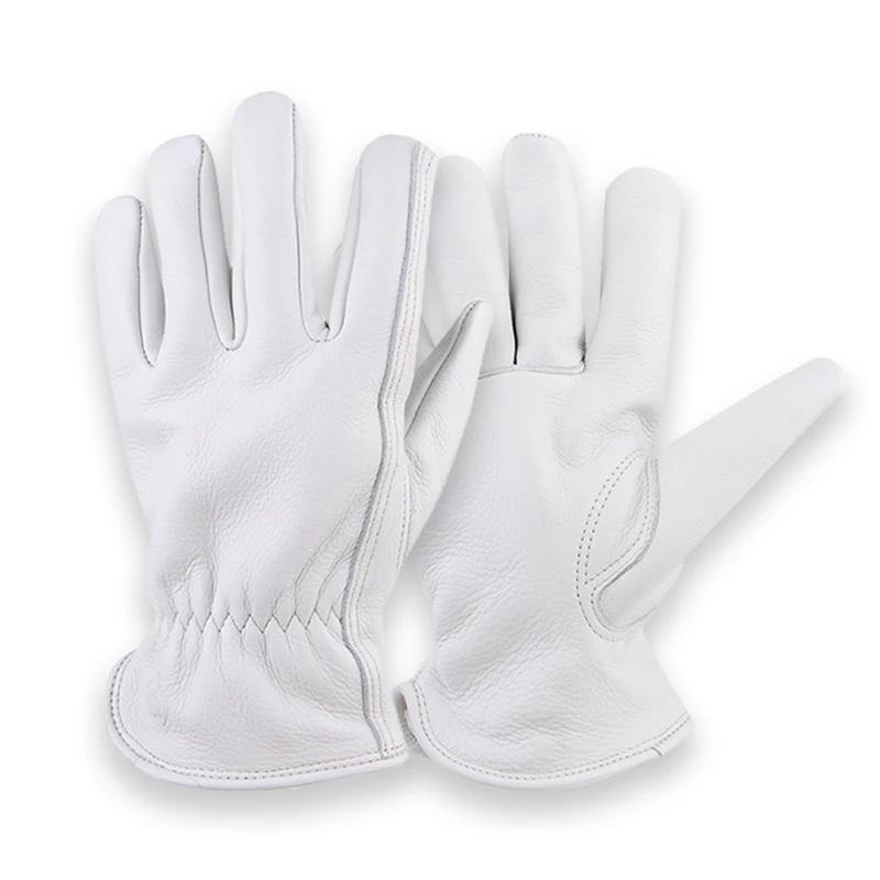 

White Winter Work Gloves With Cotton Lining Cowhide Leather Thermal Motorcycle Glove Cold Weather Heavy Duty Working Glove