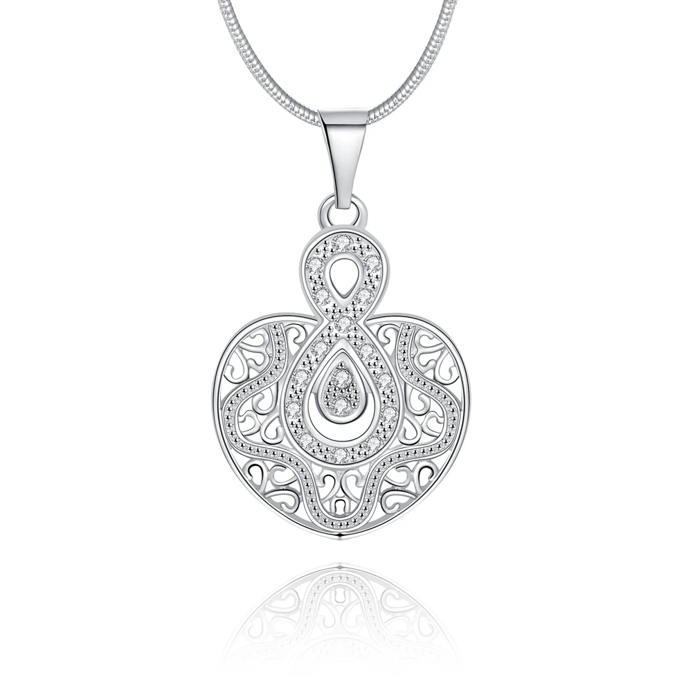 

Silver Necklace Women's Figure 8 Heart Cutout Diamond Necklace Jewelry