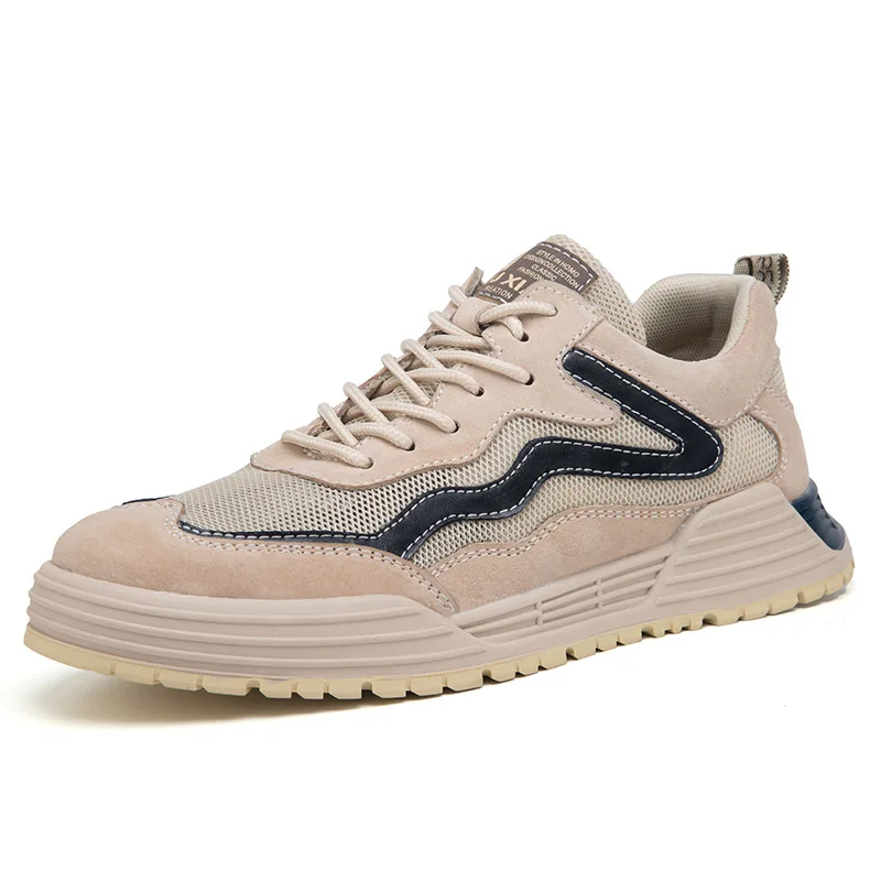 HIKEUP Men's Hiking Shoes Breathable Mesh Elastic Shoelace Walking Sneakers Outdoor Sports Comfort Footwear Male