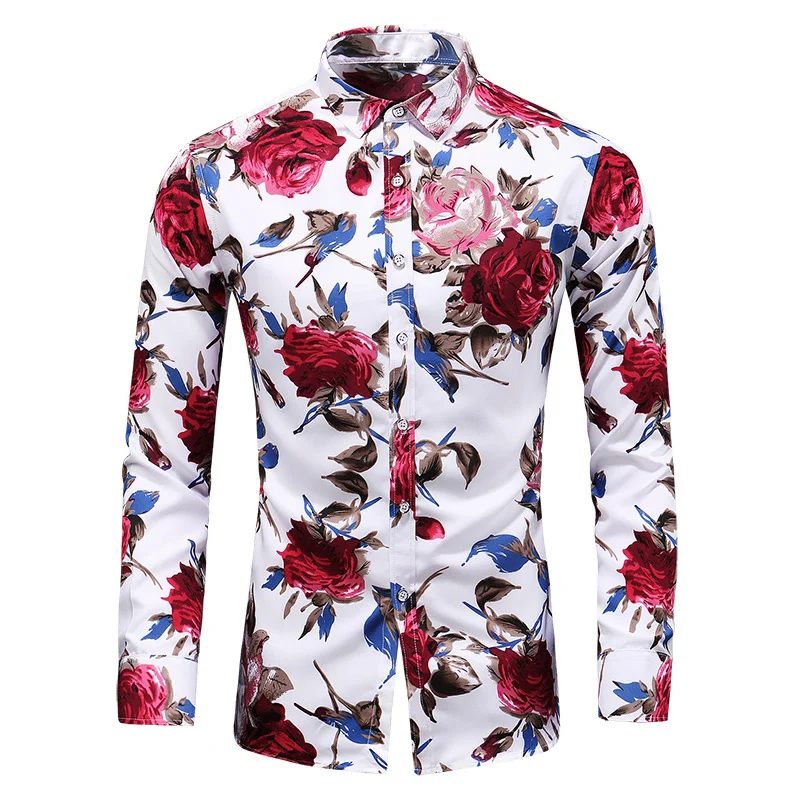 

ot Sale 2023 New Fasion Flower Printed Men's Sirt Casual Plus Size Lon Sleeve Sirts Male Slim Fit Mens Office Sirt M-7XL