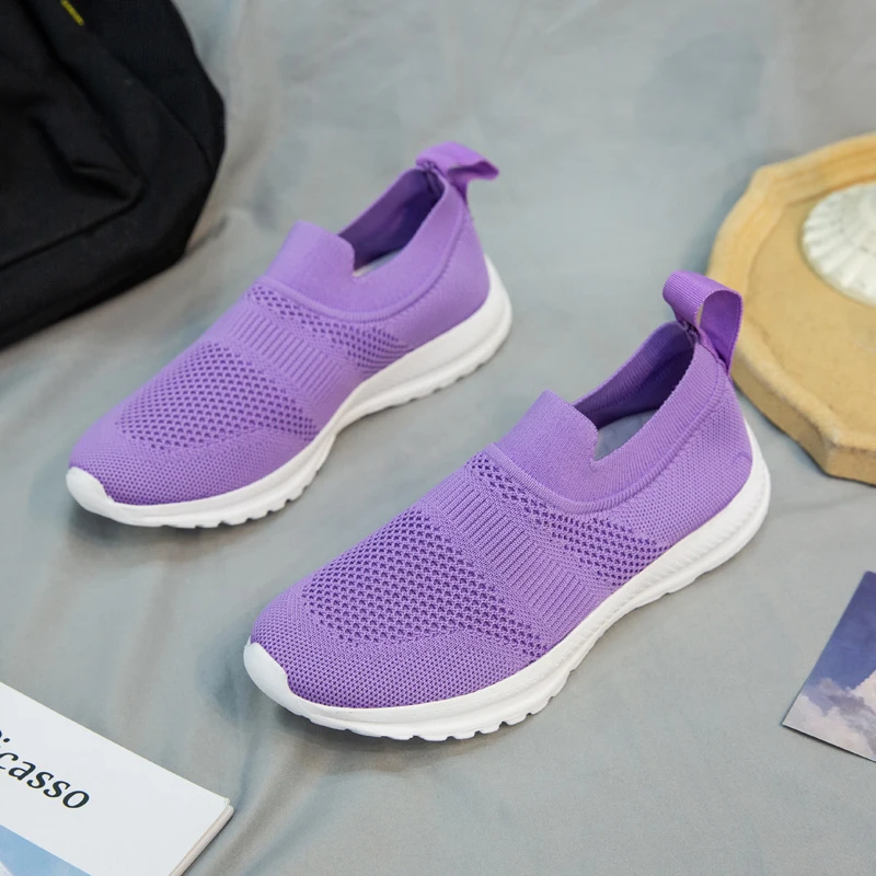 

2022 Summer New Large Size Women's Shoes Flying Woven Mesh Fashion Flat Solid Color All-match Round Toe Casual Shoes