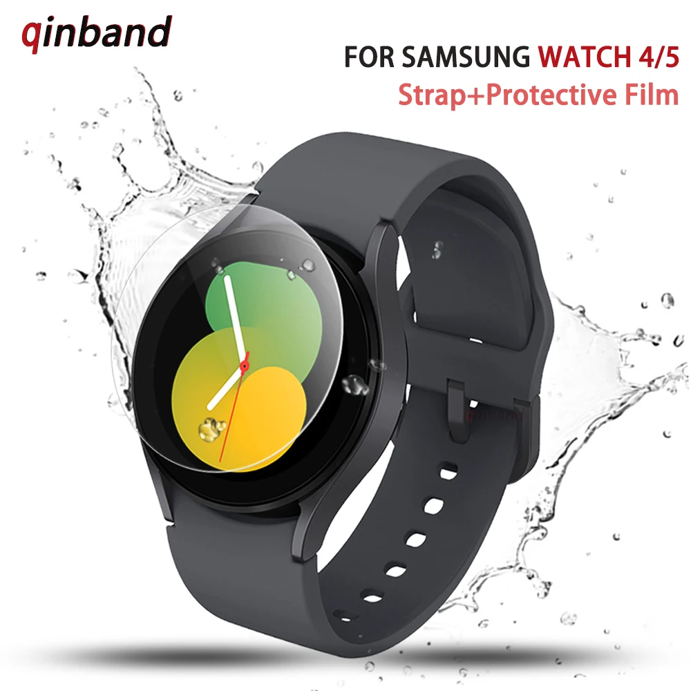 

Стеклянная пленка и ремешок для Samsung Watch 4 5 40 мм 44 мм, силиконовый браслет без зазоров для Samsung Watch 4 Classic 42 мм 46 мм, 2 шт.