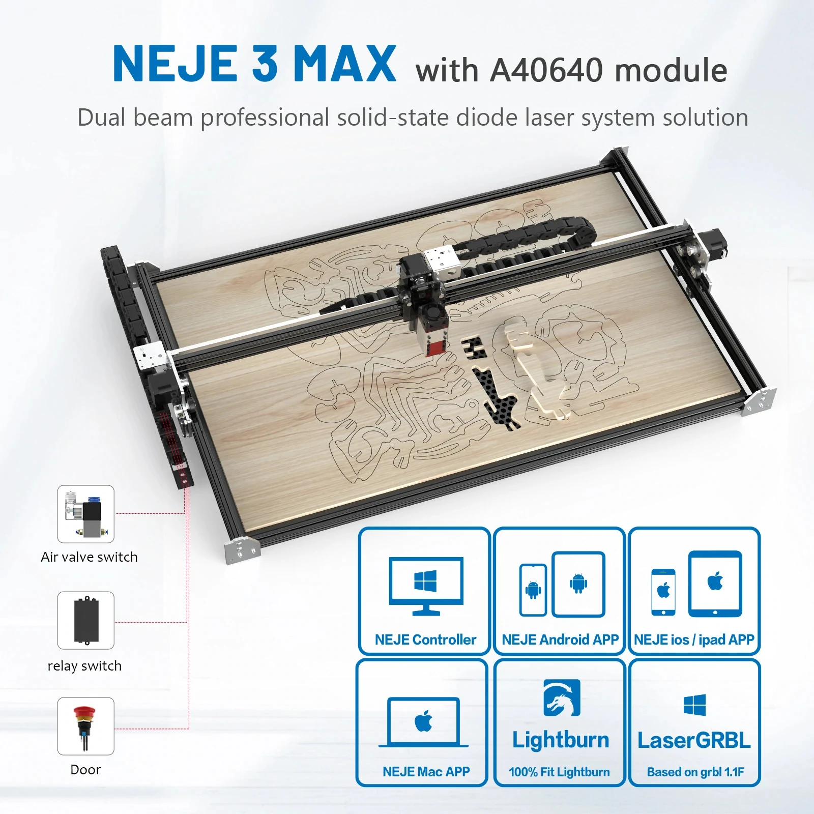 NEJE Master 3 Max 80W/40W CNC Professional Laser Engraving Machine Cutting Machine Lightburn Bluetooth App Control Plywood Wood