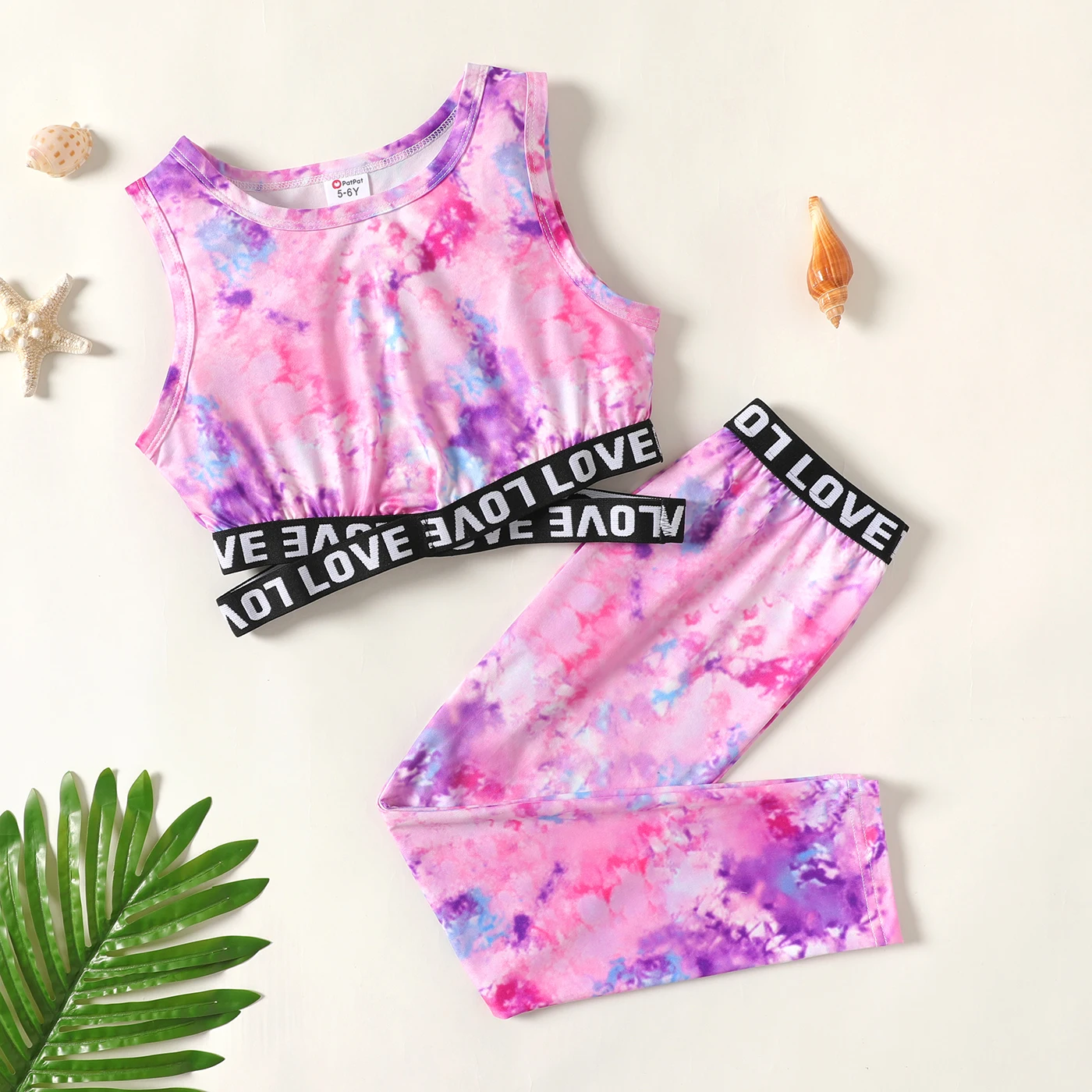 

PatPat Summer New Kid Girls Clothing Sets 2pcs Kid Girl Tie Dye Letter Decor Tank Top 2pcs Suits