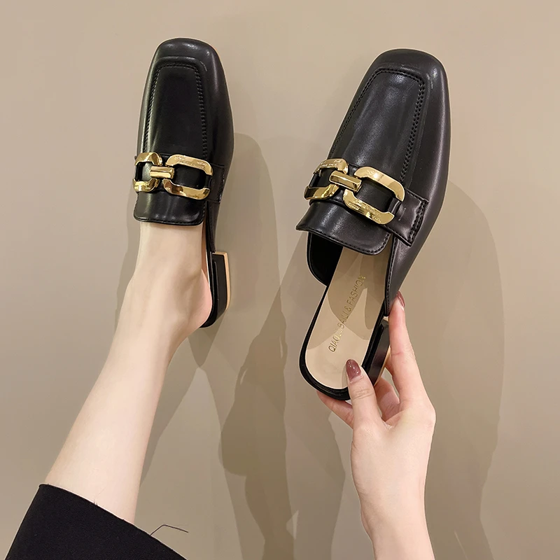 

Женские плоские шлепанцы, новые модные туфли без задника с открытым носком, женские лоферы, повседневные лоферы, тапочки в елочку, модные же...