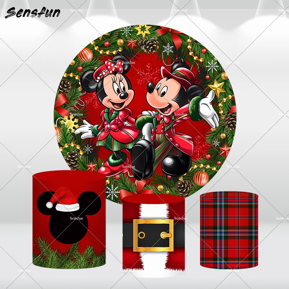 Рождественские принадлежности для вечеринки с Микки и Минни Маусом круглый фон