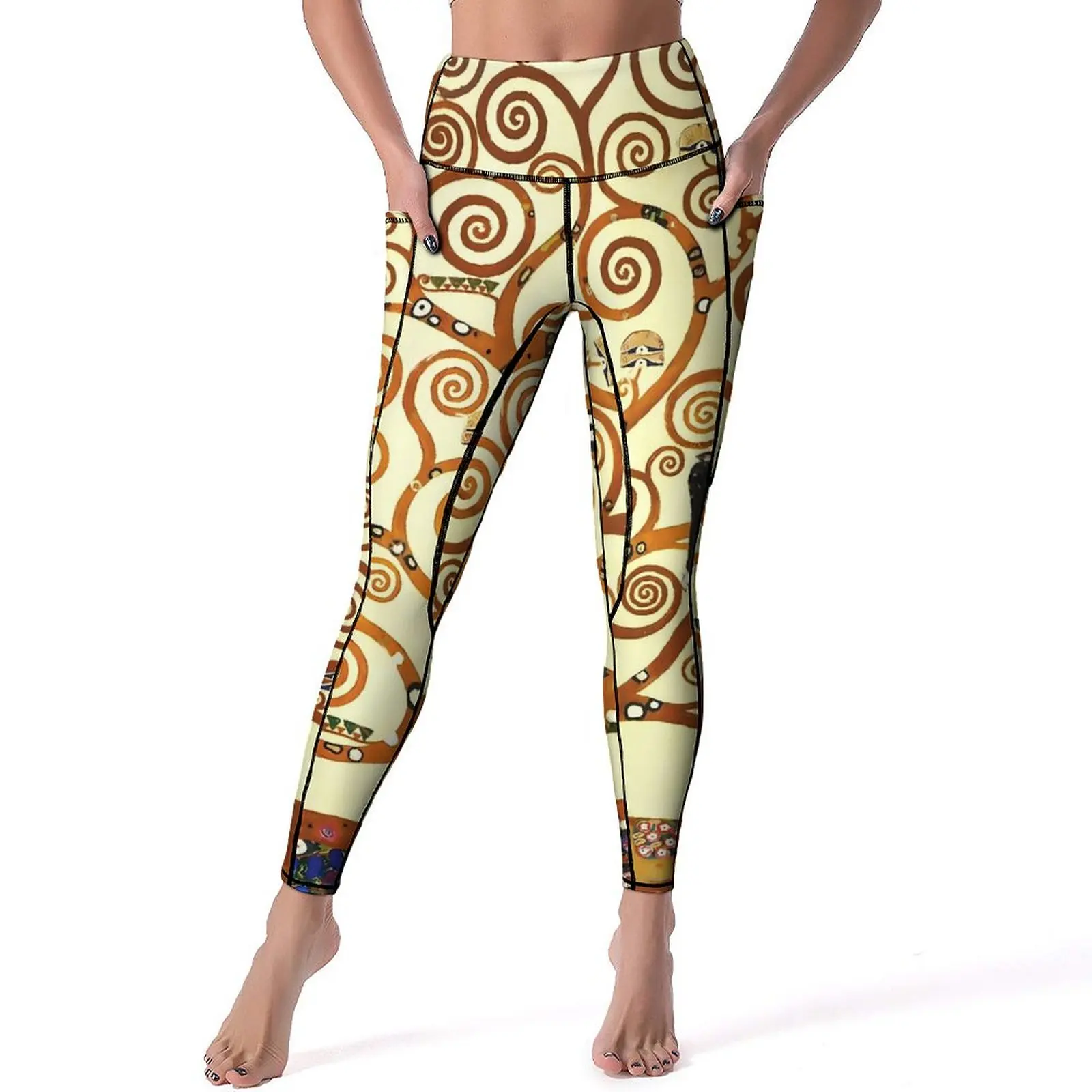 

Gustav Klimt Art Yoga Pants Pockets The Tree of Life Leggings High Waist Vintage Yoga Sports Tights Quick-Dry Fitness Leggins