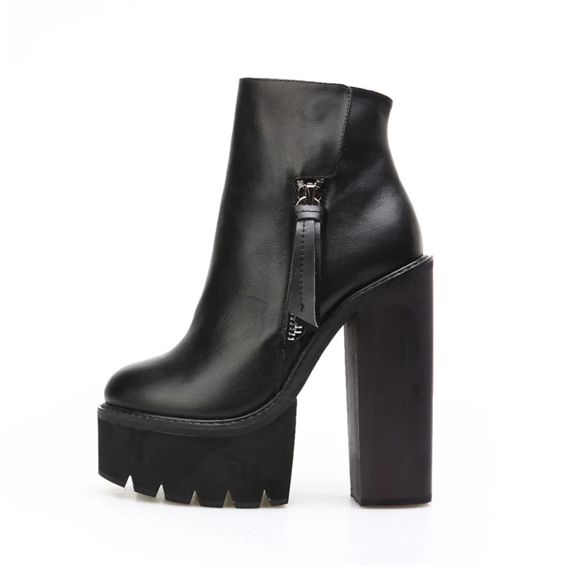 

Женские черные ботильоны из коровьей кожи, Нескользящие ботинки на платформе с очень высоким каблуком и боковой двойной молнией, обувь для ...