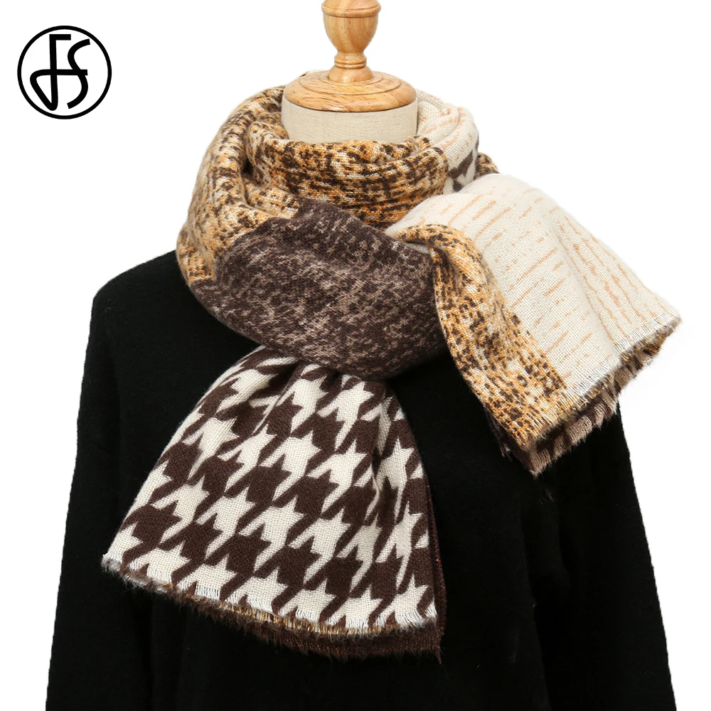 

FS 2022 зимний кашемировый шарф в ломаную клетку для женщин, уличные ветрозащитные теплые шарфы, роскошная брендовая шаль из пашмины