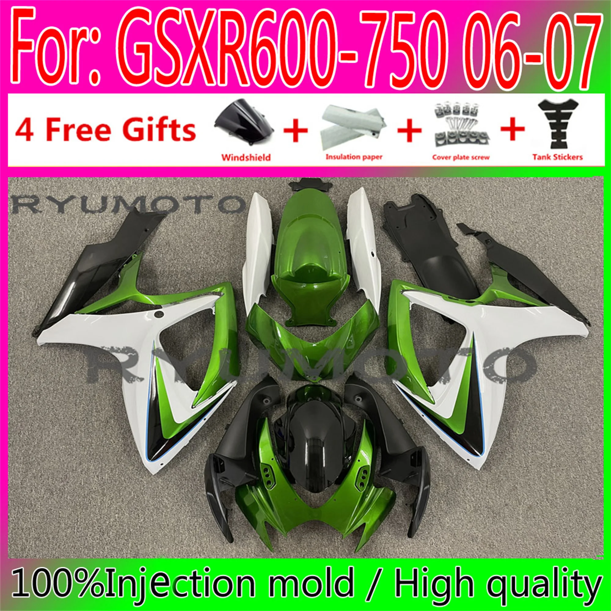 

New Motorcycle Injection Fairing Bodywork For Suzuki GSXR600 06 07 GSXR750 2006 GSX-R750 2006 - 2007 K6 Fairings white green