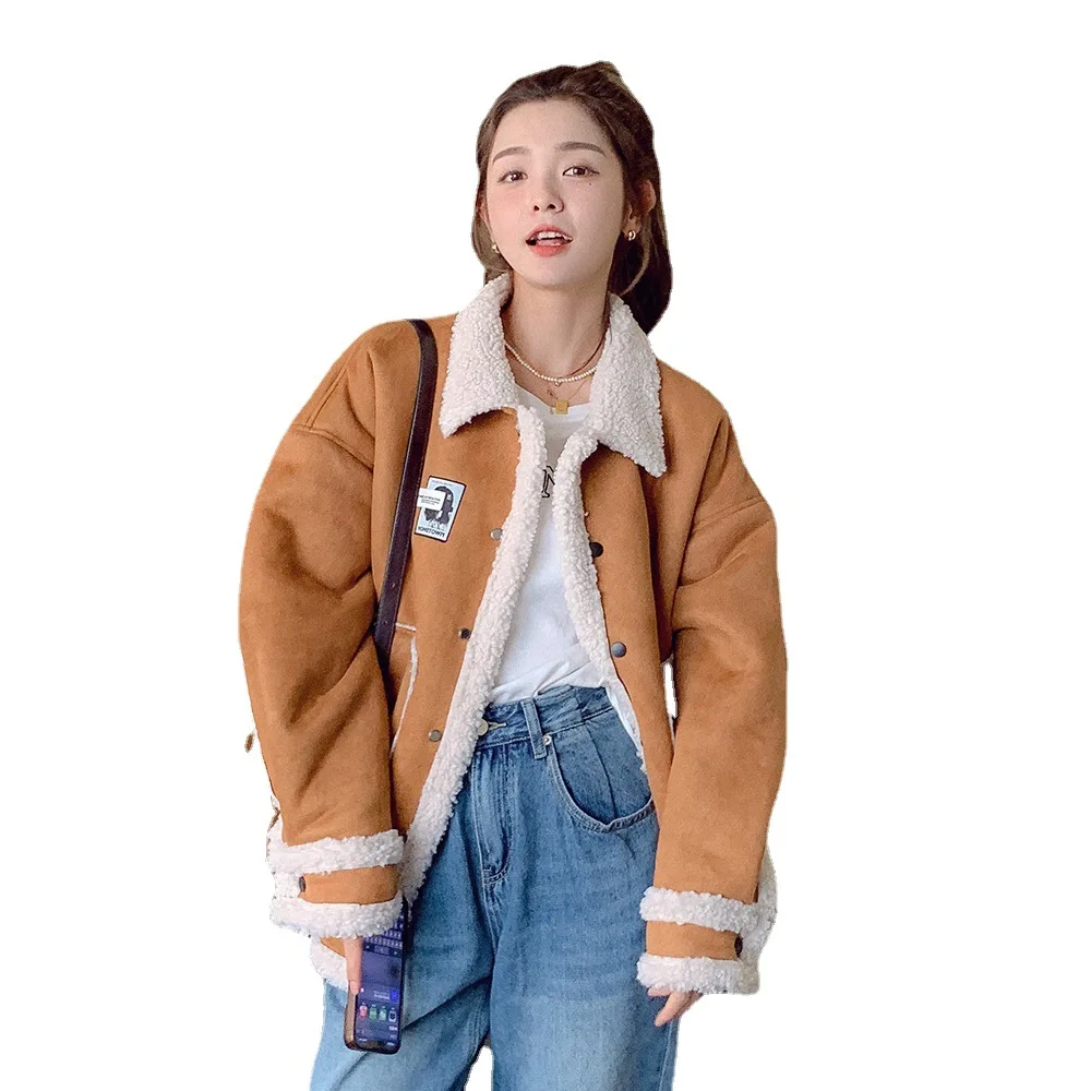 Lamb wool girl thickened cotton coat in winter