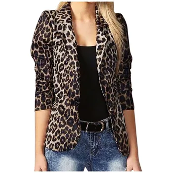 2022 New Spring Fall Leopard Blazers Women Clothing Elegant Fashion Office Jacket Suit Vintage Print Short Blazer Jacket 1