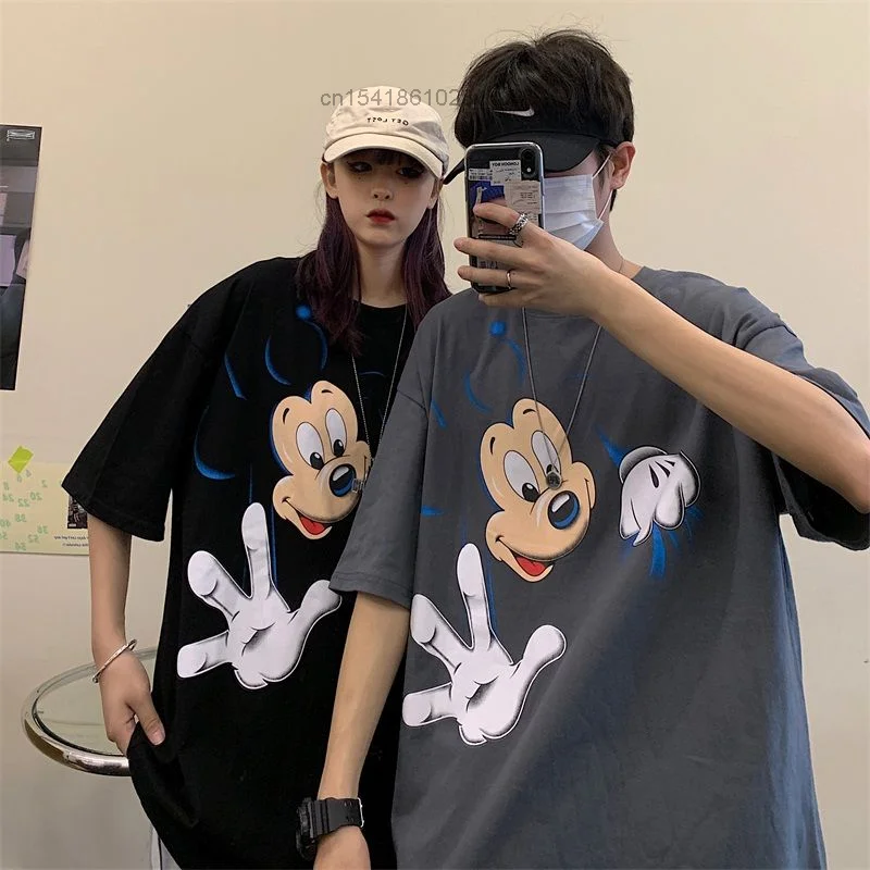

Disney Mickey Mouse New Cartoon Print Loose Short Sleeve T-shirt Female Student Fashion Simple Casual Creative Clothes Couples