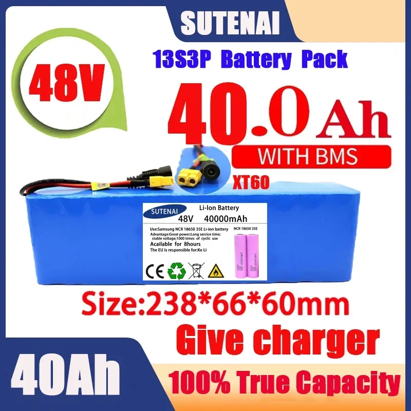 

Powerful 48V 120000mAh 1000w 13S3P XT60 120Ah Li-ion Battery for 54.6V Scooter Electric Bike with BMS Charger
