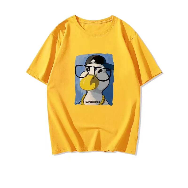 

100% хлопчатобумажные футболки высококачественные футболки мода 2023 животные утки принты блузки летние новые футболки с круглым воротником б...