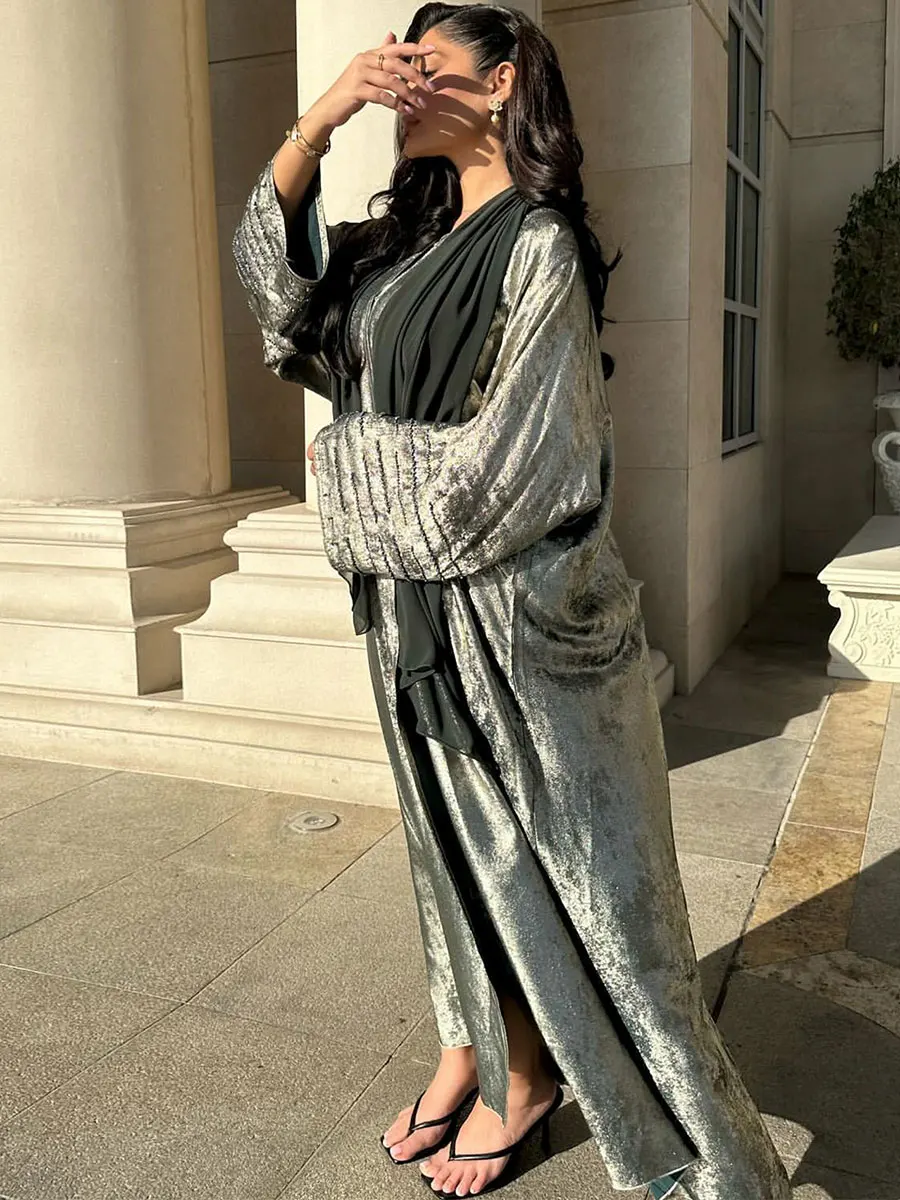 Дубай модная однотонная открытая абайя для мусульманской женщины элегантный