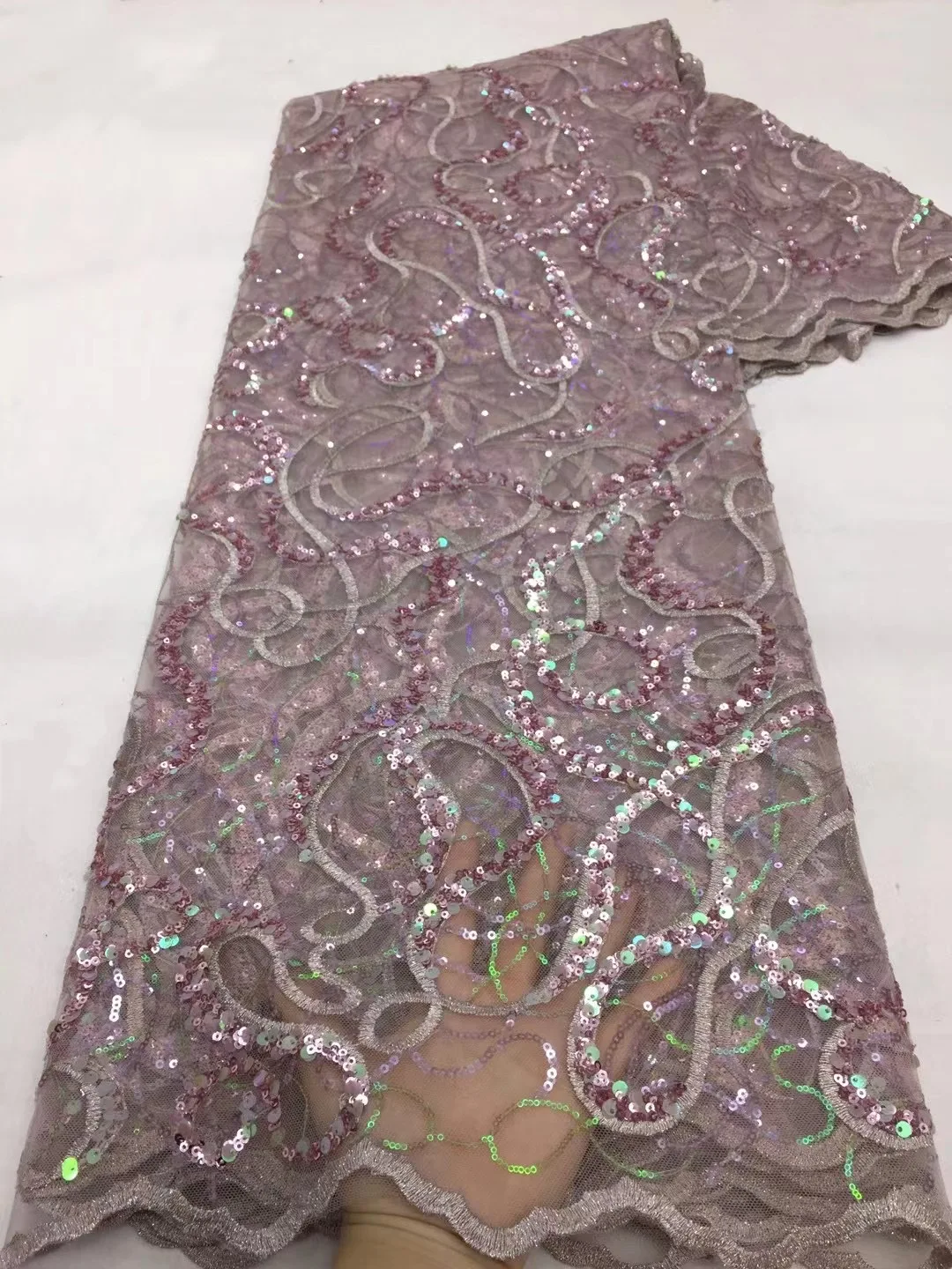 

Африканская кружевная ткань ручной работы с блестками, Высококачественная Роскошная вышитая бисером Тюлевая ткань, кружево для свадебной ...