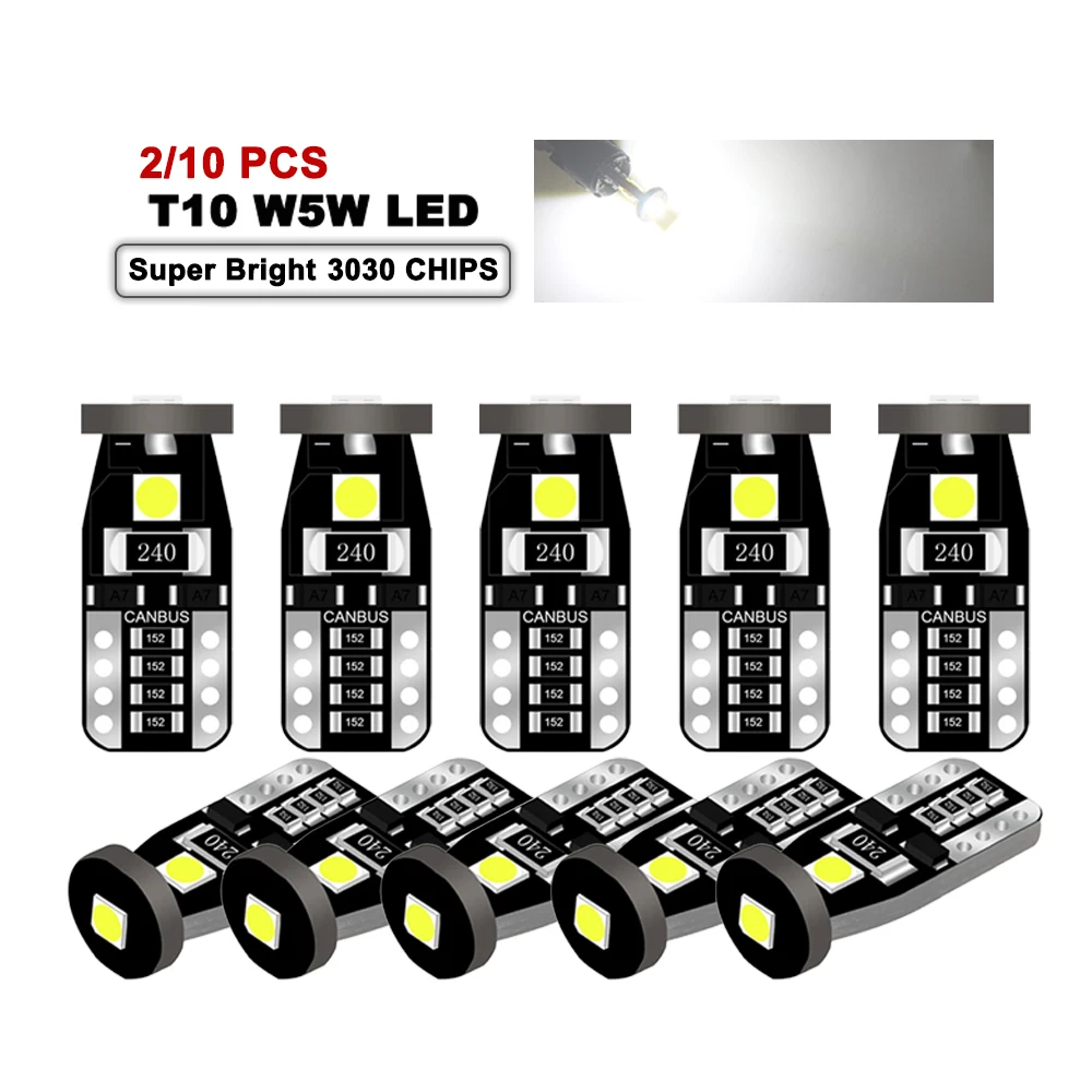 2 / 10 PCS T10 W5W Светодиодная лампочка Canbus Без ошибок 12V 3030 - 3SMD 6500K Белая дверь купол