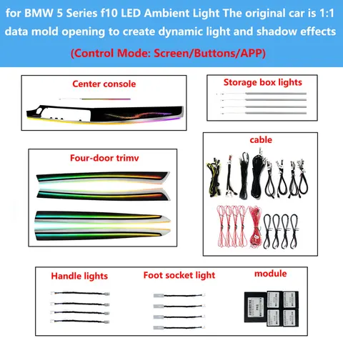 Для BMW 5 серии F10 F11 246 цветов Светодиодный окружающий свет RGB Symphony Ambient Light Светодиодный цветной неоновый окружающий свет