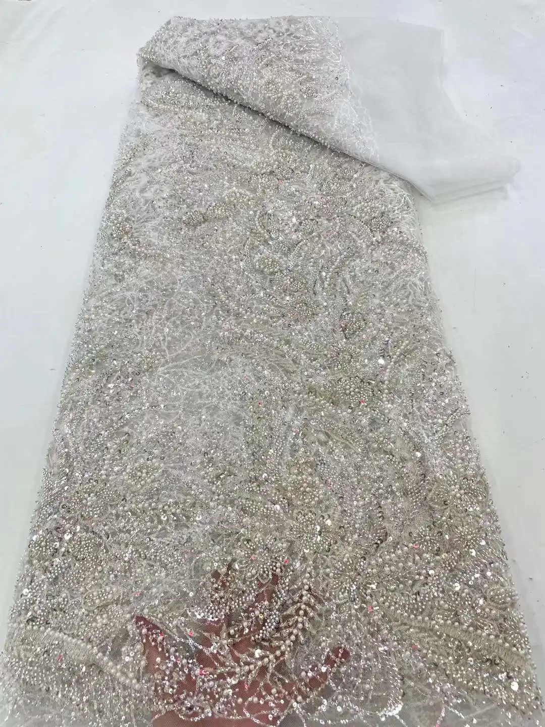 Белые африканские бусины, тюль для жениха, кружевная ткань 2023, Высококачественная вышивка блестками, французское Тюлевое кружево для нигерийского женского платья