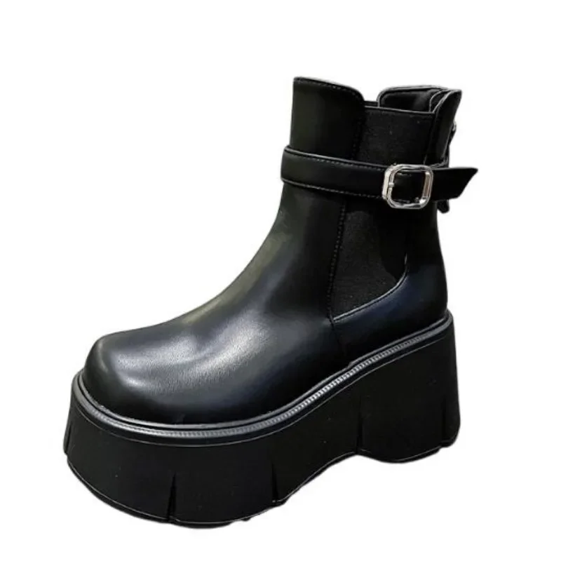 

Женские ботильоны на высоком массивном каблуке, зимние ботинки на платформе, модель 2023 года, женские нескользящие ботинки из искусственной кожи на молнии 6 см