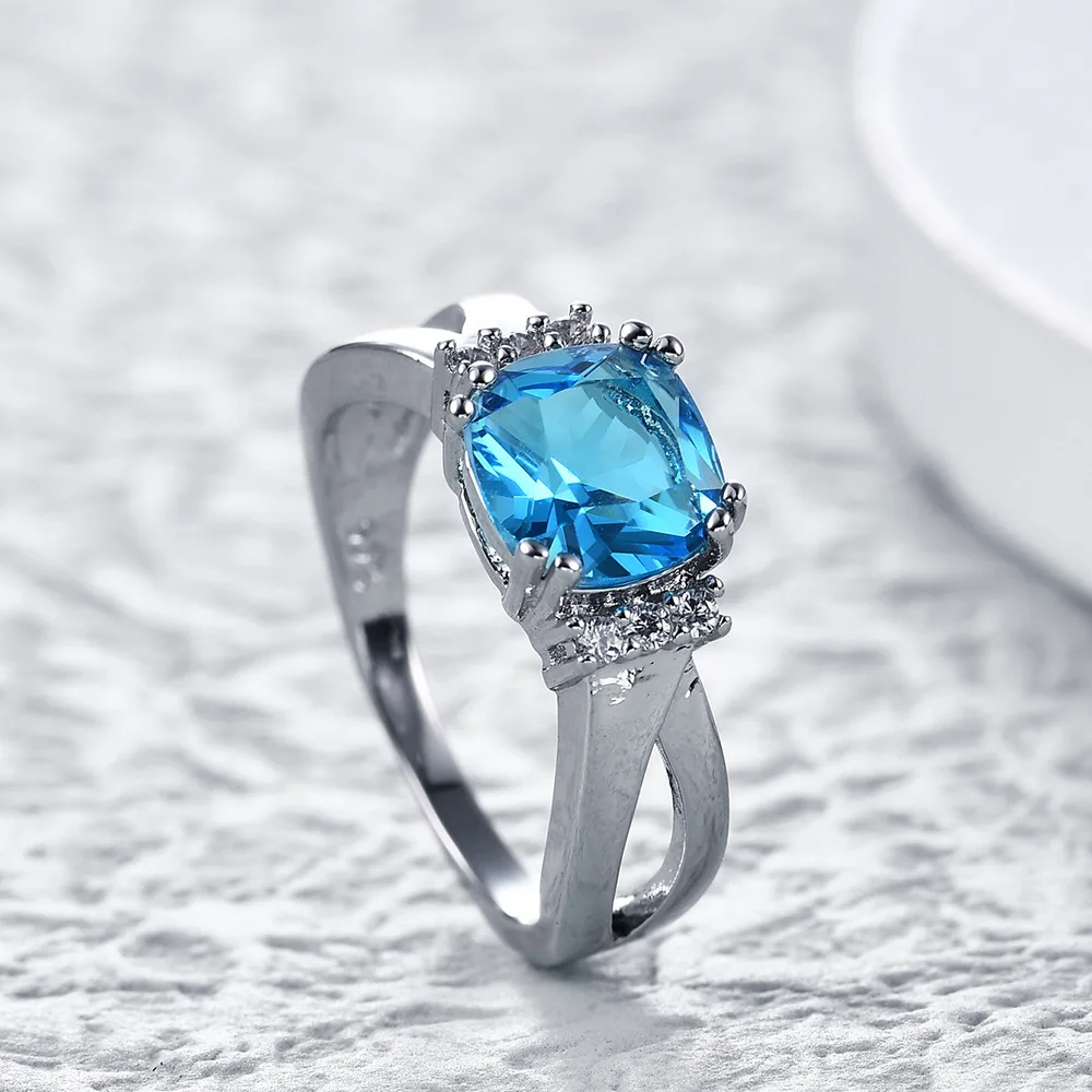 

Модные ювелирные изделия серебряного цвета синие циркониевые кольца для женщин оптовая продажа бесплатная доставка