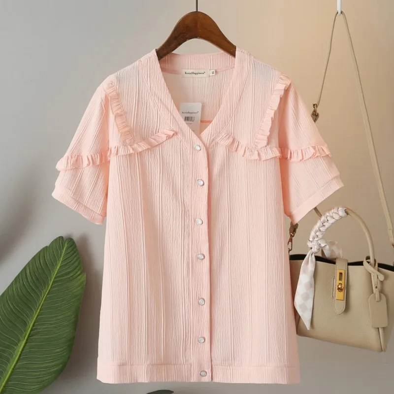 

Женская блузка с коротким рукавом и оборками