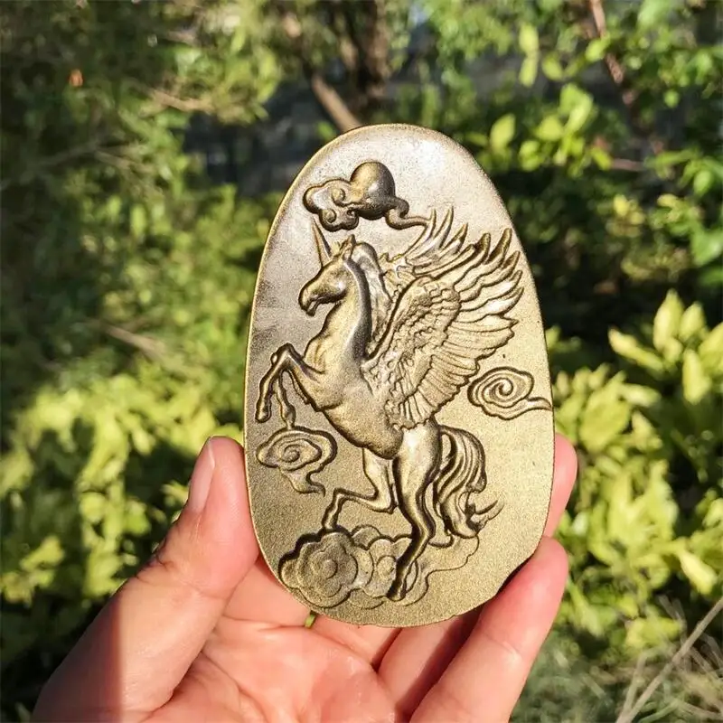 

9.5cm Natural Golden Obsidian Unicorn Pendant Carved Quartz Figurine Healing Reiki Crystal Crafts Home Decoration Gift 1pcs