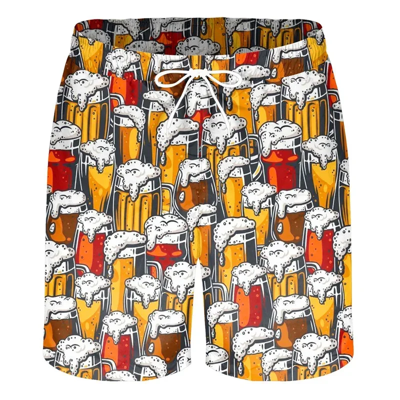 Шорты мужские пляжные быстросохнущие смешные с 3D-принтом пива для серфинга