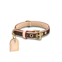 luxury designer pet dog collar cat collar leash setgolden schnauzer french bulldog fashion leather printed dog leash set a 246