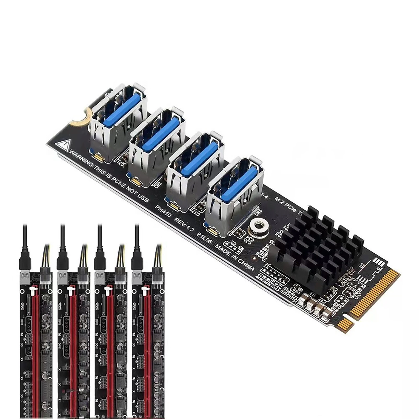 

M.2 M KEY PCI-E Riser 4 Risers Into 1 PCI Card 4 Risers Into 1 PCI Card PCIe Multiplier Risers 1X To External 4 PCI-e Adapter