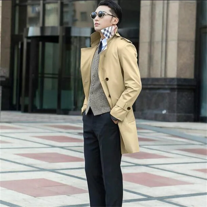 

Hot sell ! New designer slim trench coat men overcoat long sleeve mens clothing business outerwear black blue brown beige 9XL