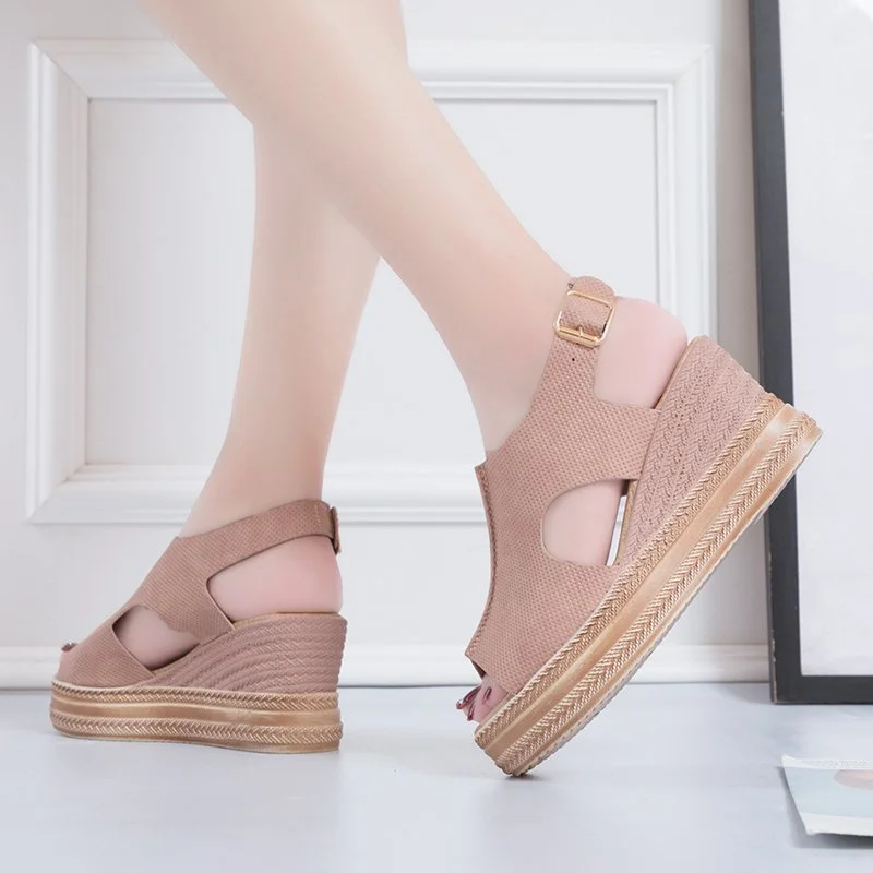 2023 Korean Fashion Womens Sandal Summer Heels Open Toe Clogs Wedge Muffins Shoe Platform Luxury Height Increasing Shoes