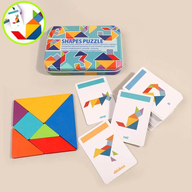 

Montessori Early Education Sorting Games Toys Wooden Pattern Animal Jigsaw Puzzle Colorful Tangram Toy Kids Children Study Gift