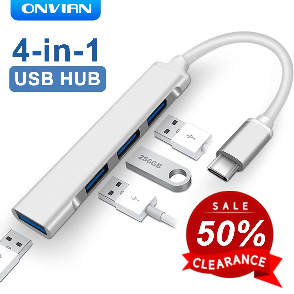 Onvian USB Type-C Hub 4 порты 3.0 Splitter для ПК 4-в-1 USB2.0 передачи данных Multiport 2.0 Ports |
