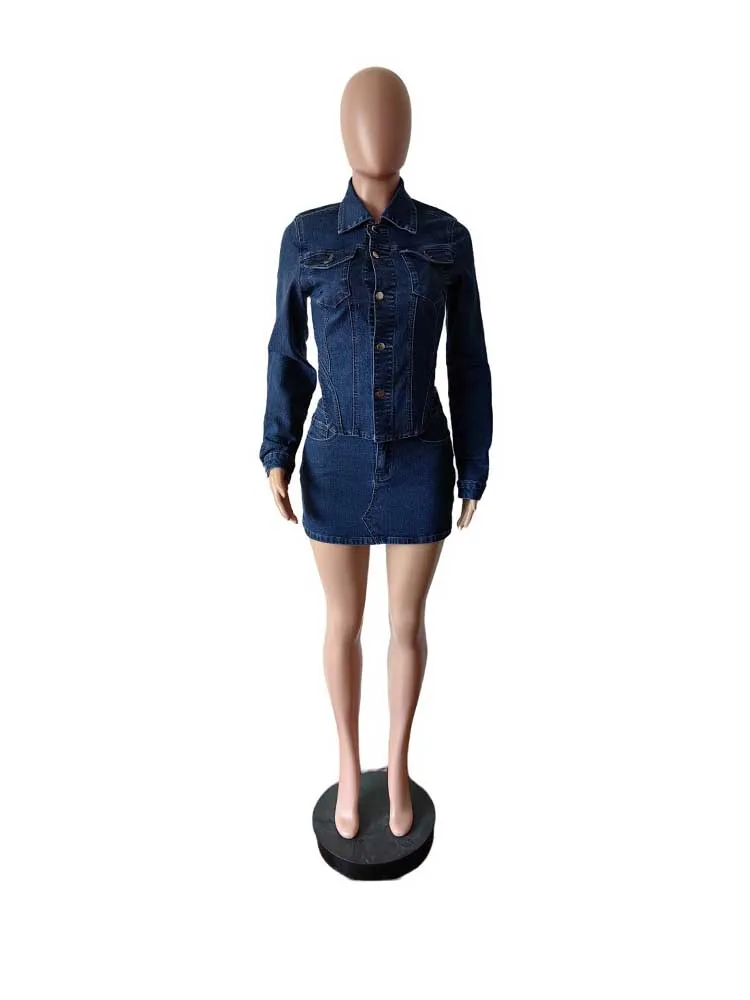 Женский комплект из 2 предметов летняя синяя юбка и топ джинсовый эластичный