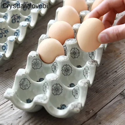 

Japanese glaze color ceramic 12 grid separation egg tray Rectangular egg dish Kitchen household storage box