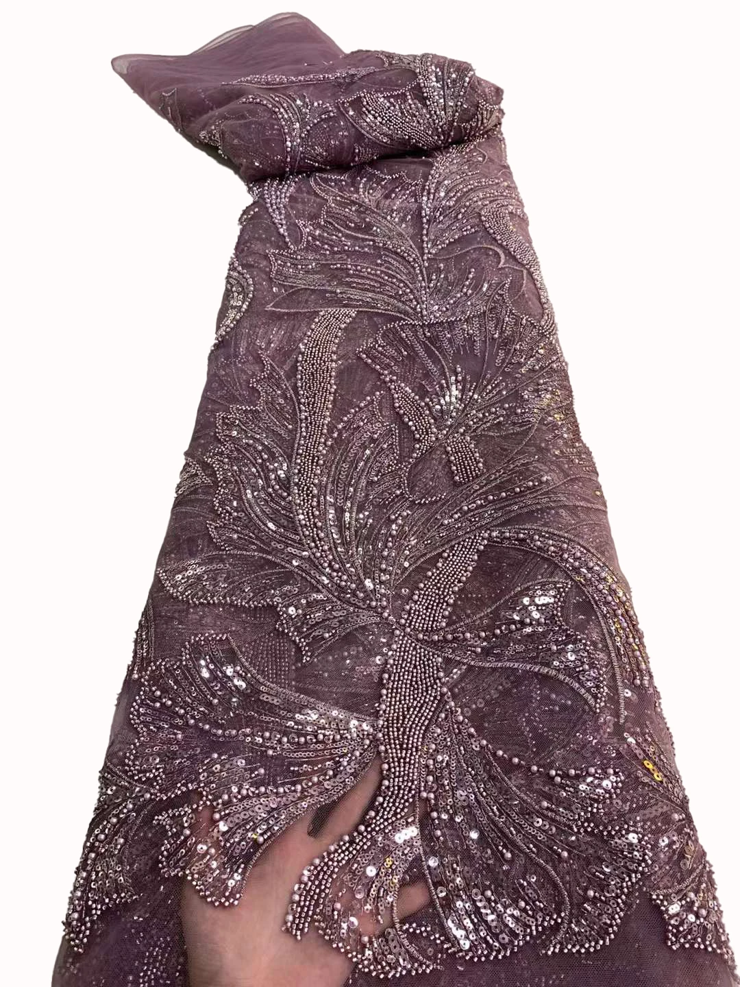 

2023 Европейская и американская новая вышивка из французского тюля, изысканная кружевная ткань с бусинами и блестками для платья/5 ярдов