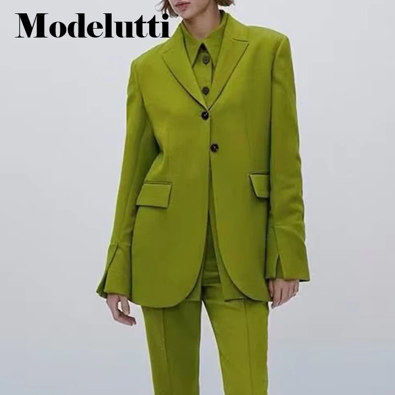 

Новый осенний Модный женский зеленый Блейзер Modelutti 2022, пальто с карманами, однотонный простой темпераментный Повседневный Женский шикарный...