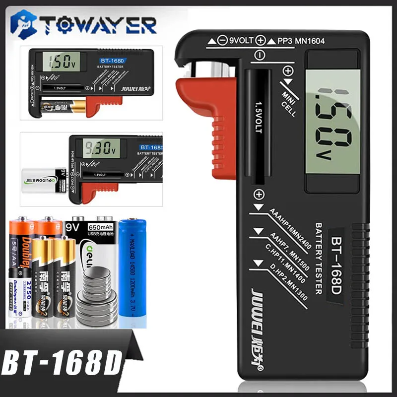 

Digital Battery Tester 9V/1.5V/AA/AAA Battery Capacity Tester Button Cell Volt Checker Universal Battery Tester BT-168D