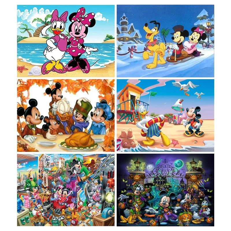 

Алмазная 5D картина Disney, мультяшный Микки и Минни, полноразмерная Круглая Мозаика, «сделай сам», алмазная вышивка, украшение для дома, подаро...