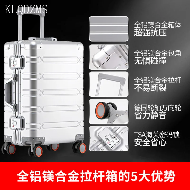 KLQDZMS Men's Luggage Universal Wheel Aluminum Frame Super Thick Trolley Suitcase Business Password Waterproof Boarding Cases