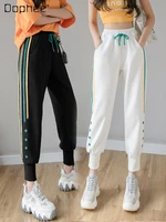 casual pants for women 2022 new spring and summer new korean style loose pocket high waisted thin ankle tied sports harem pants