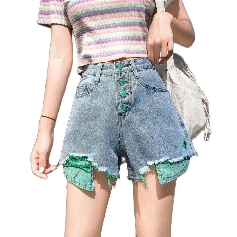 

Оригинальные пряные джинсовые шорты для девочек с высокой талией, женские летние новые корейские широкие свободные облегающие широкие брюки для полных, 2023