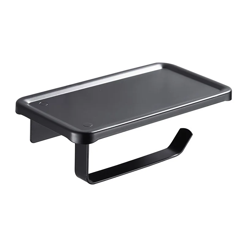 Матовый черный двойной держатель для туалетной бумаги, аксессуары для ванной комнаты, полка для полотенец, алюминиевый материал.