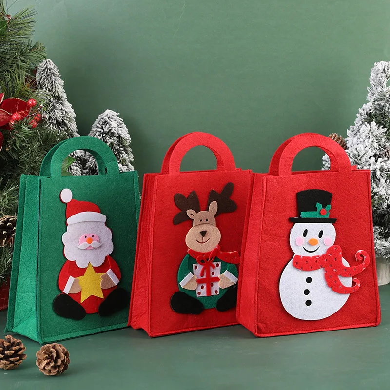 Рождественский фетровый подарочный пакет с ручкой сумка для конфет хранения