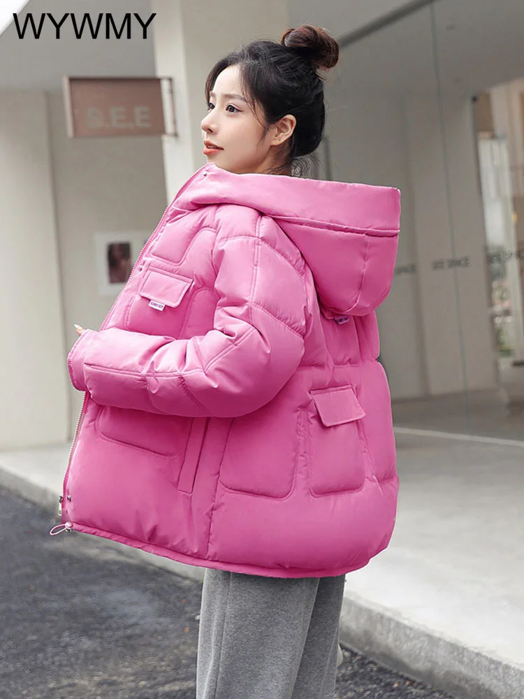 Short Women Winter Jacket Thick Hooded Cotton Padded Coats Female Korean Loose Puffer Parkas Ladies Oversized Jackets Outwear
