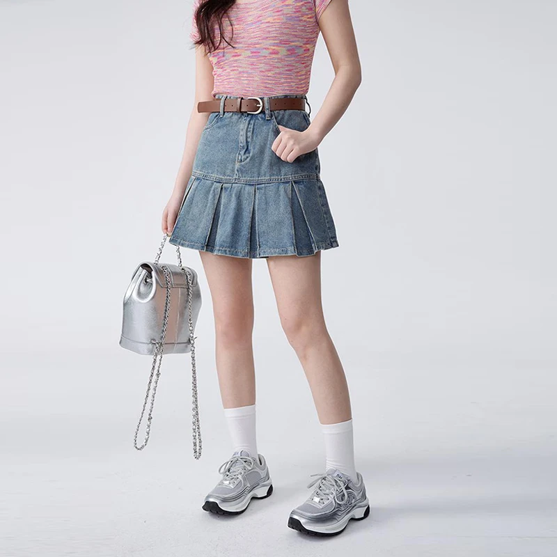 Короткая плиссированная юбка для женщин Новинка лета 2024 трапециевидная короткая